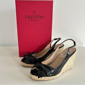 Valentino Sling-Back Patent Bow Espadrilles